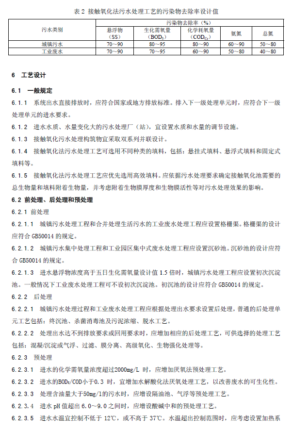 生物接觸氧化法污水處理工程技術(shù)規(guī)范